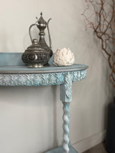 Load image into Gallery viewer, Hand Painted Blue Console Table |Oak Shabby Chic Hall Table
