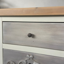 Load image into Gallery viewer, Pair of pine bedside drawers, cream/grey
