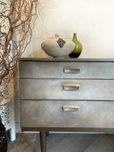 Load image into Gallery viewer, Mid Century Hand Painted Cabinet | Vintage Sideboard | Earthy Tones Bronze Finish | Retro Furniture
