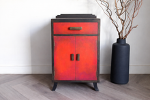 Load image into Gallery viewer, Art Deco Style Cabinet | Hand Painted Red, Orange &amp; Bronze Storage Cupboard
