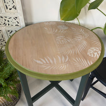 Load image into Gallery viewer, Mid-century side table, green and white with fauna design
