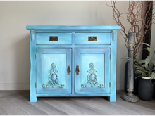 Load image into Gallery viewer, Hand-Painted Oak Sideboard | Boho Azure Blended Cabinet, Coastal Blue Storage Cupboard

