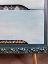 Load image into Gallery viewer, Mid century chest of drawers, blue &amp; teal boho style
