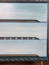 Load image into Gallery viewer, Mid century chest of drawers, blue &amp; teal boho style
