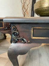 Load image into Gallery viewer, Vintage hand-painted side tables. Pair of french style bedside tables. Metallic finish
