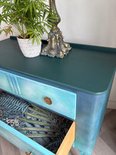 Load image into Gallery viewer, Vintage hand painted chest of drawers, teal &amp; blue
