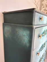 Load image into Gallery viewer, Vintage Stag chest of drawers, hand painted teal
