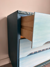 Load image into Gallery viewer, Mid century chest of drawers, blue &amp; teal boho style
