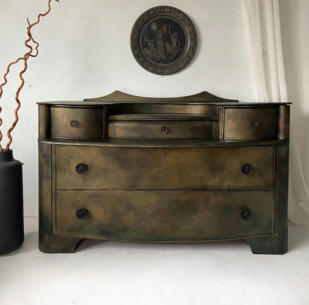 Vintage Austinsuite dressing table, chest of drawers, bronze metallic