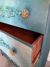 Load image into Gallery viewer, Vintage Stag chest of drawers, hand painted teal

