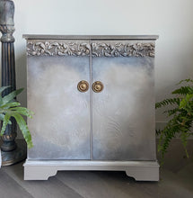 Load image into Gallery viewer, Vintage vinyl record cabinet, beige &amp; grey painted
