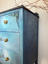 Load image into Gallery viewer, Hand Painted Vintage Chest of Drawers Blue Ombre | Upcycled Oak Dresser | Boho Storage Furniture
