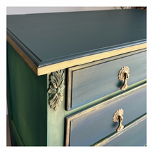 Load image into Gallery viewer, Vintage Hand Painted Chest of Drawers | 1930s Antique Dresser | Upcycled Teal Green Statement Furniture
