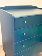 Load image into Gallery viewer, Vintage Lebus Chest of Drawers | Hand Painted in Deep Blue, Dark Teal &amp; Forest Green | Upcycled British Furniture
