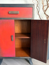 Load image into Gallery viewer, Art Deco Style Cabinet | Hand Painted Red, Orange &amp; Bronze Storage Cupboard
