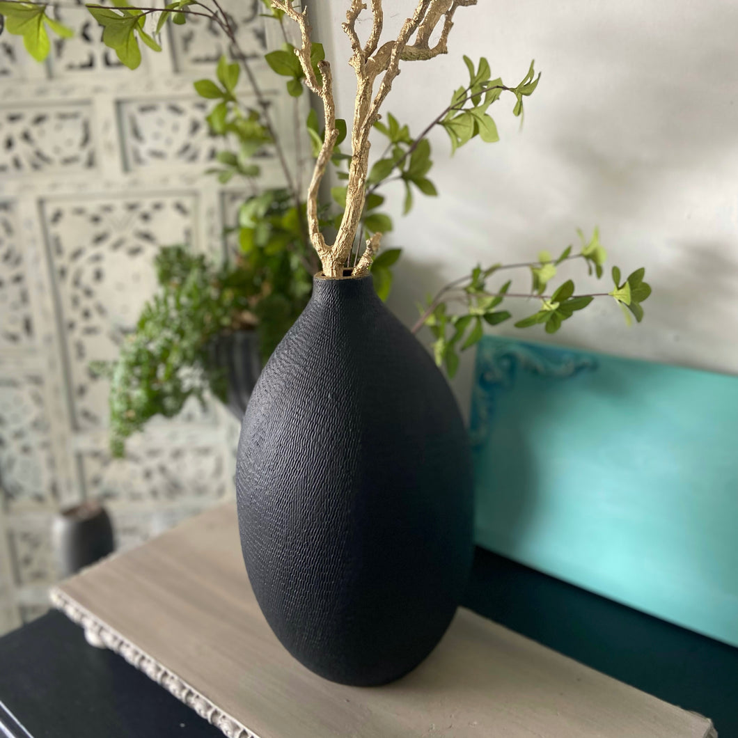 Vintage textured vase, hand painted black