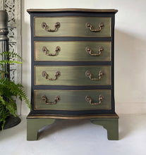 Load image into Gallery viewer, Small vintage chest of drawers, black green and bronze
