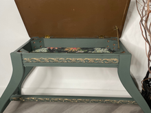Load image into Gallery viewer, Hand Painted Mid-Century Piano Stool Bench with Storage | Dark Green &amp; Gold | Vintage Entryway or Bedroom Bench

