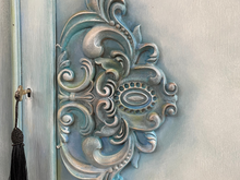 Load image into Gallery viewer, Hand Painted Solid Oak Cabinet | TV Unit, Drinks Cabinet or Storage Sideboard | Vintage Coastal Boho Furniture
