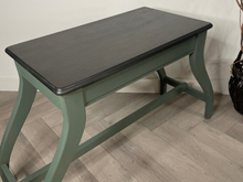 Load image into Gallery viewer, Hand Painted Mid-Century Piano Stool Bench with Storage | Dark Green &amp; Gold | Vintage Entryway or Bedroom Bench
