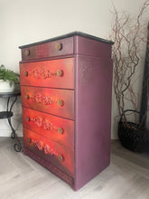 Load image into Gallery viewer, Vintage Stag Chest of Drawers Hand Painted Boho Blends, Orange &amp; Red
