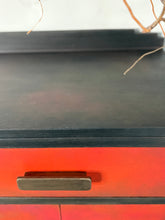 Load image into Gallery viewer, Art Deco Style Cabinet | Hand Painted Red, Orange &amp; Bronze Storage Cupboard
