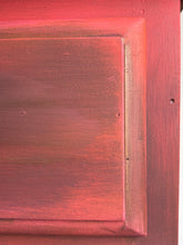 Load image into Gallery viewer, Boho style, hand painted slim cabinet. Red/orange solid wood console

