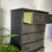 Load image into Gallery viewer, Small vintage chest of drawers, black green and bronze
