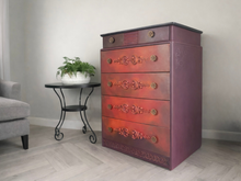 Load image into Gallery viewer, Vintage Stag Chest of Drawers Hand Painted Boho Blends, Orange &amp; Red
