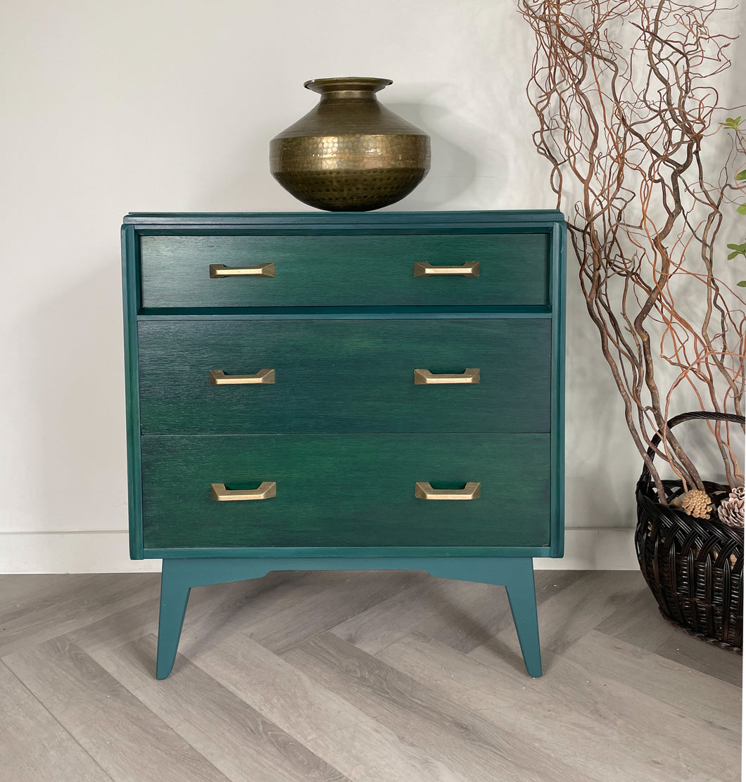 Mid Century G Plan Chest of Drawers, Hand Painted Teal