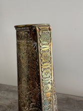 Load image into Gallery viewer, Vintage Kinco Brass Vases, Persian Style, Engraved Double-Handled Pair (23cm)
