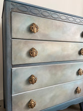 Load image into Gallery viewer, Vintage Lebus chest of drawers, painted blue, bronze
