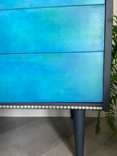 Load image into Gallery viewer, Hand Painted Chest of Drawers | Ombre Blue Mid Century Modern Furniture | Upcycled Vintage Storage
