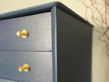 Load image into Gallery viewer, Vintage Limelight Chest of Drawers – Hand-Finished in Custom Blue Teal | Restored Mid-Century Storage | Gold Accents | Unique Bedroom Furniture
