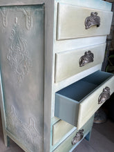 Load image into Gallery viewer, Mid century bedside drawers, hand painted sage green

