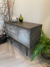 Load image into Gallery viewer, Mid Century Hand Painted Cabinet | Vintage Sideboard | Earthy Tones Bronze Finish | Retro Furniture
