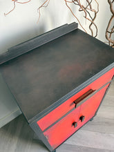 Load image into Gallery viewer, Art Deco Style Cabinet | Hand Painted Red, Orange &amp; Bronze Storage Cupboard
