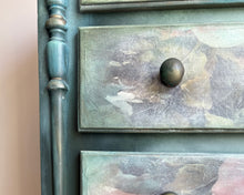 Load image into Gallery viewer, Hand painted pine chest of drawers, dark green and floral
