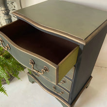 Load image into Gallery viewer, Small vintage chest of drawers, black green and bronze
