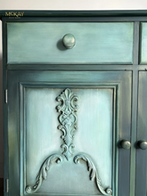Load image into Gallery viewer, Vintage pine cabinet/sideboard. Dark green and teal
