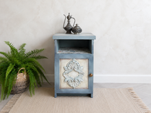 Load image into Gallery viewer, Hand Painted Vintage Bedside Cabinet | Blue Wooden Nightstand | Coastal Cottage Furniture
