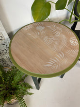 Load image into Gallery viewer, Mid-century side table, green and white with fauna design
