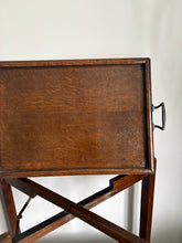 Load image into Gallery viewer, Vintage Oak Folding Butler’s Tray Table with Two Removable Serving Trays | c. 1930s–1940s
