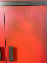 Load image into Gallery viewer, Art Deco Style Cabinet | Hand Painted Red, Orange &amp; Bronze Storage Cupboard
