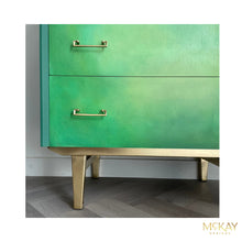 Load image into Gallery viewer, Hand Painted Green Chest of Drawers – Upcycled Furniture with Gold Legs – Unique Storage for Modern Homes
