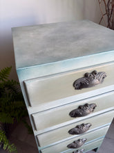 Load image into Gallery viewer, Mid century bedside drawers, hand painted sage green
