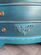 Load image into Gallery viewer, Vintage chest of drawers, hand painted turquoise, blue &amp; teal
