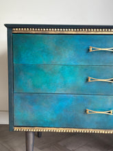 Load image into Gallery viewer, Mid Century Chest of Drawers Hand Painted Blue &amp; Teal
