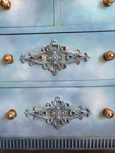 Load image into Gallery viewer, Hand Painted Vintage Chest of Drawers Blue Ombre | Upcycled Oak Dresser | Boho Storage Furniture
