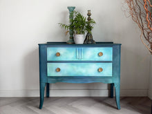 Load image into Gallery viewer, Vintage hand painted chest of drawers, teal &amp; blue

